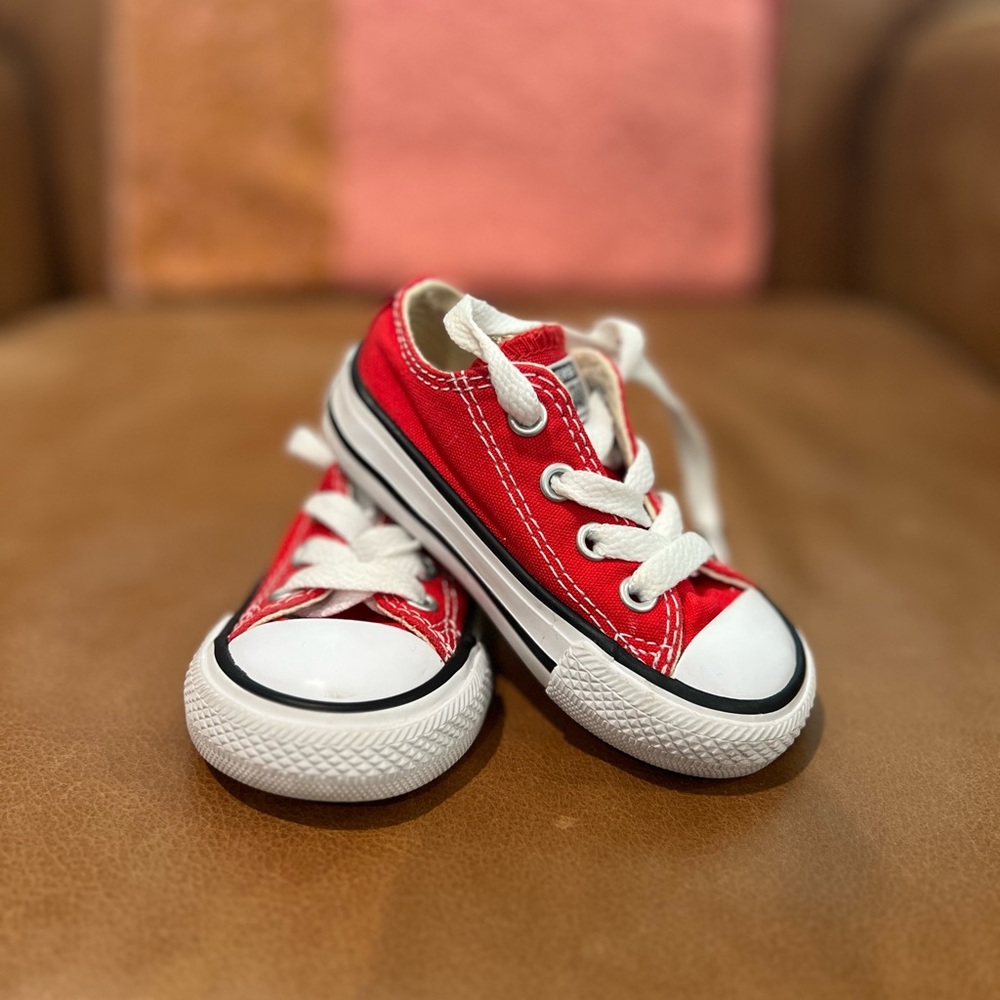 Red Low top Converse sneakers infant size 4